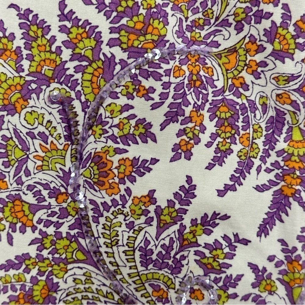 J. McLaughlin White Pants with Purple and Gold Paisley Print - Picture 3 of 5
